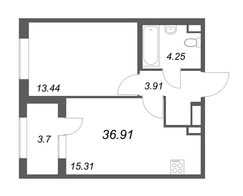 2 ккв (Евро) 36,9 м²