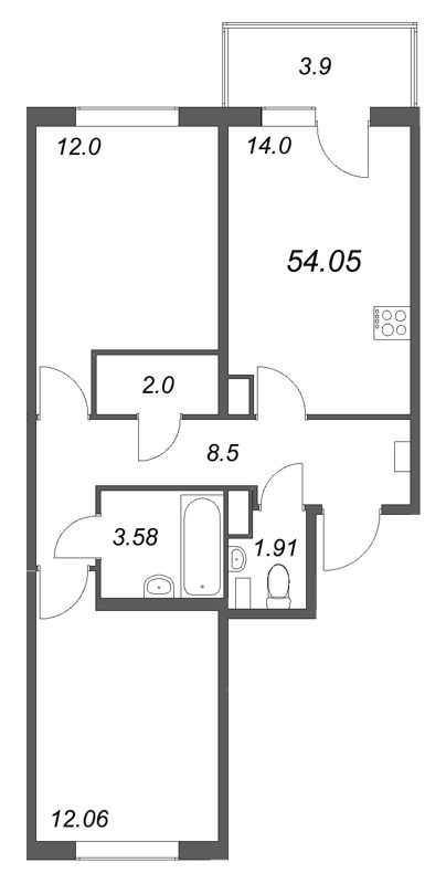 2 ккв 54,1 м²