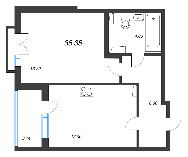 1 ккв 35,4 м²