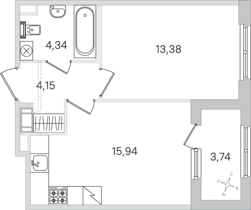 2 ккв (Евро) 37,8 м²