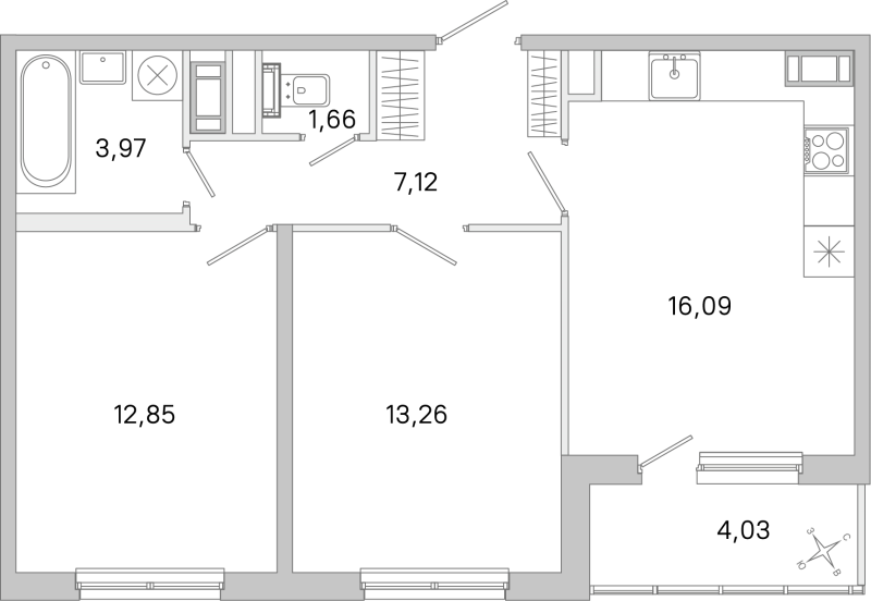 3 ккв (Евро) 55 м²