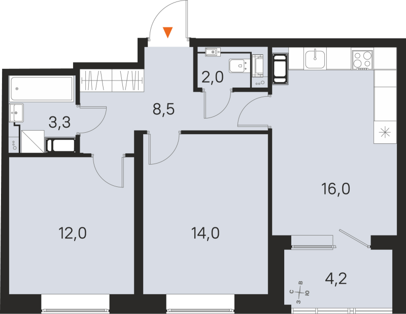3 ккв (Евро) 55,8 м²