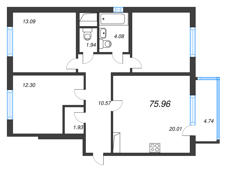 4 ккв (Евро) 76 м²