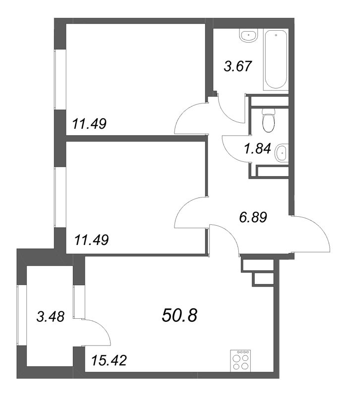 3 ккв (Евро) 50,8 м²