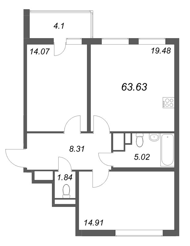 3 ккв (Евро) 63,6 м²