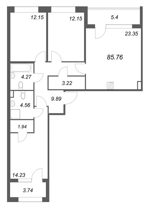 4 ккв (Евро) 85,8 м²