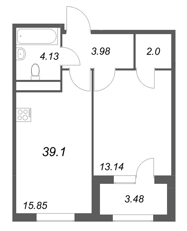 2 ккв (Евро) 39,1 м²