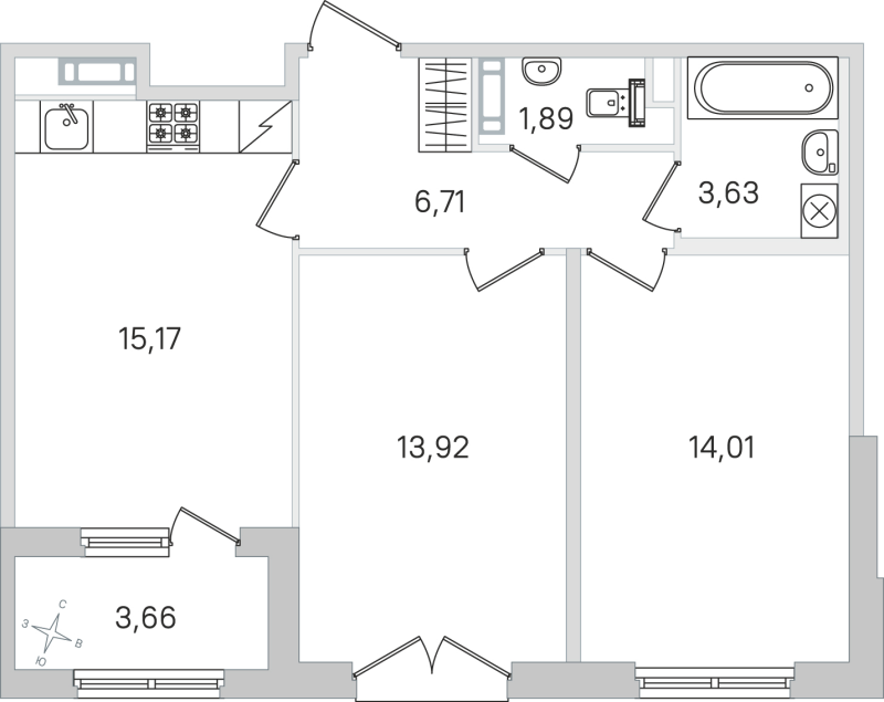 3 ккв (Евро) 55,3 м²