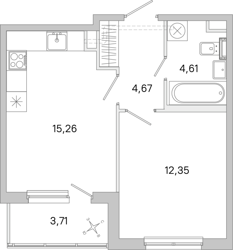 2 ккв (Евро) 36,9 м²