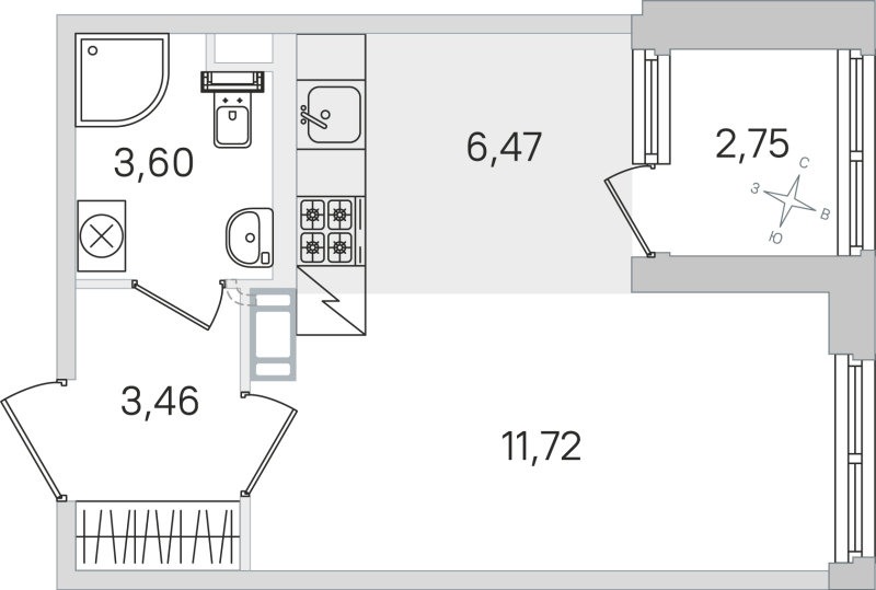 Студия 25,3 м²