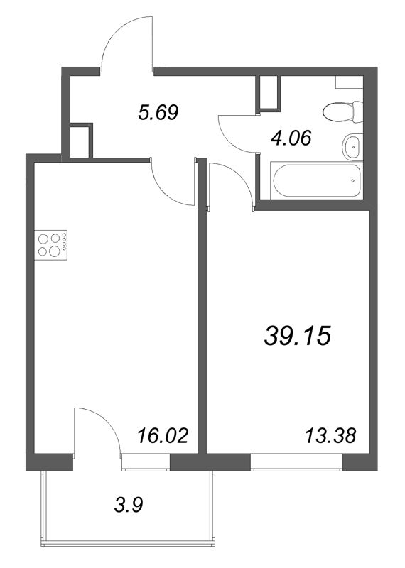 2 ккв (Евро) 39,2 м²