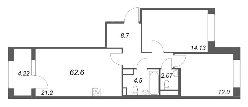 3 ккв (Евро) 62,6 м²