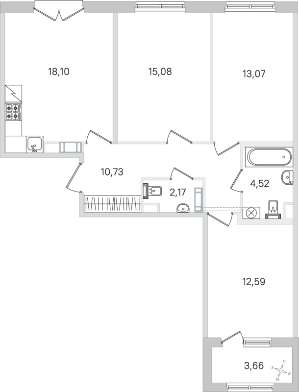 4 ккв (Евро) 76,3 м²