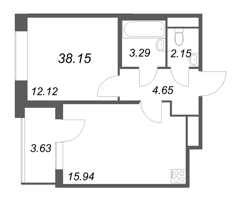 2 ккв (Евро) 38,2 м²