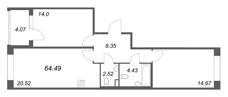 3 ккв (Евро) 64,5 м²