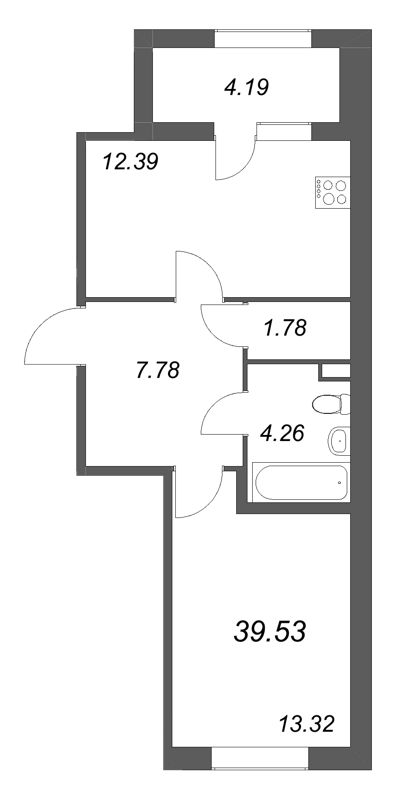 1 ккв 39,5 м²