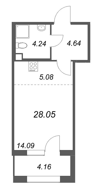 Студия 28,1 м²