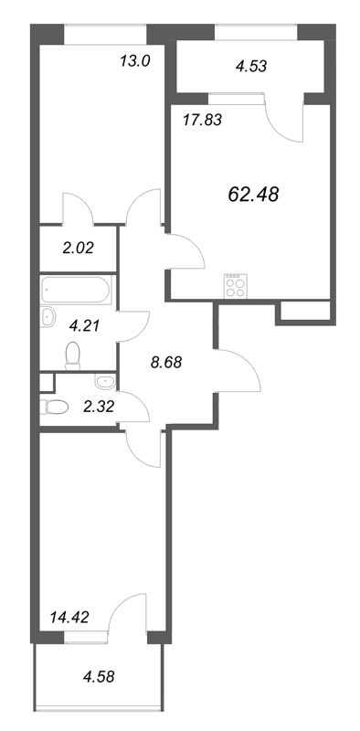 3 ккв (Евро) 62,5 м²