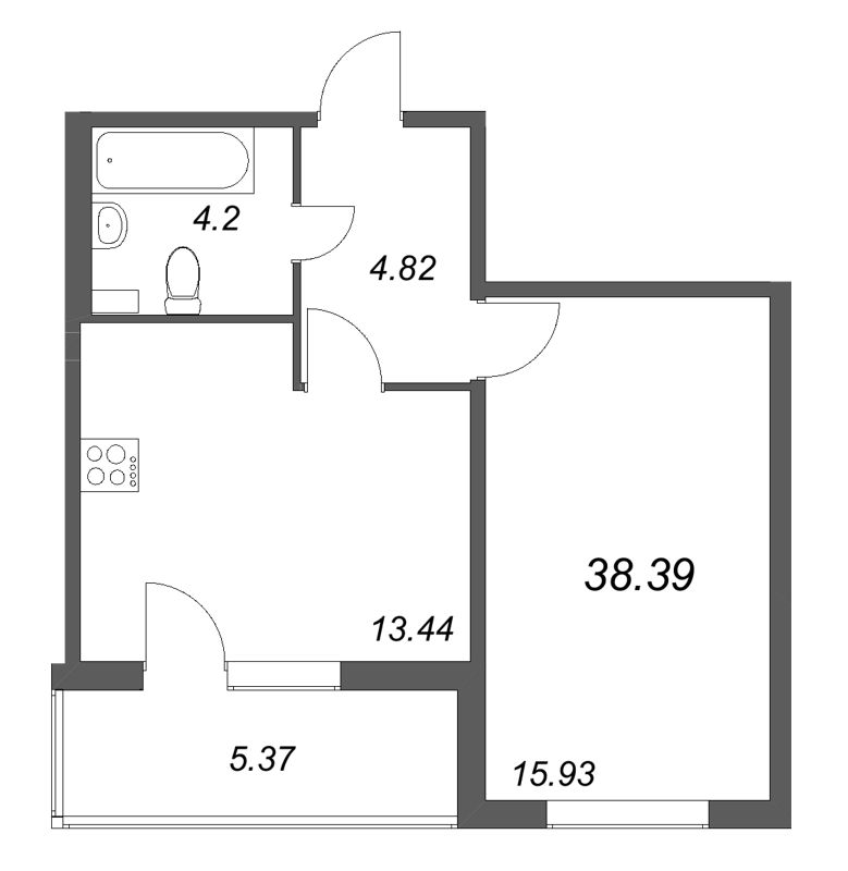 1 ккв 38,4 м²