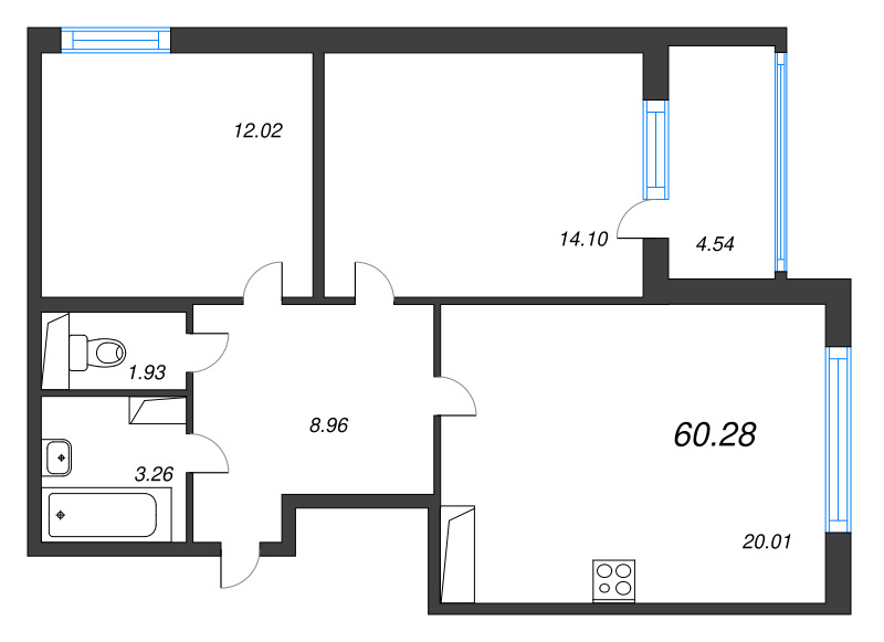 3 ккв (Евро) 60,3 м²