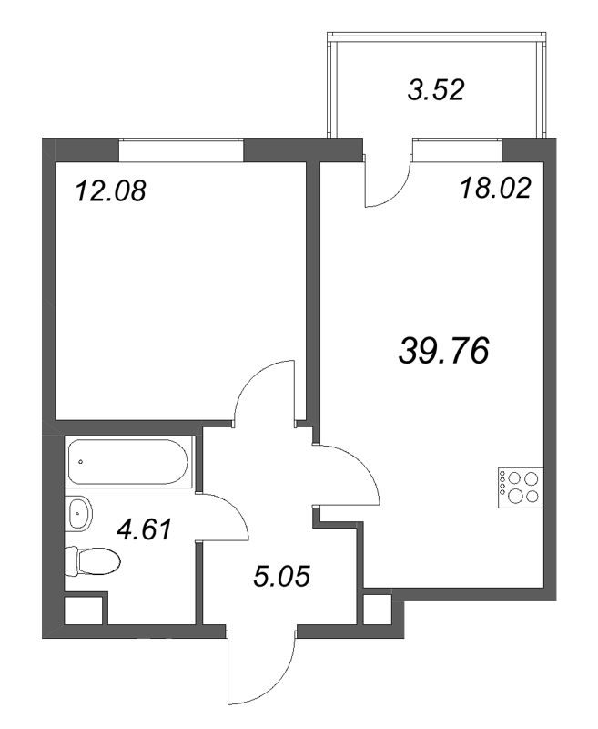 2 ккв (Евро) 39,8 м²
