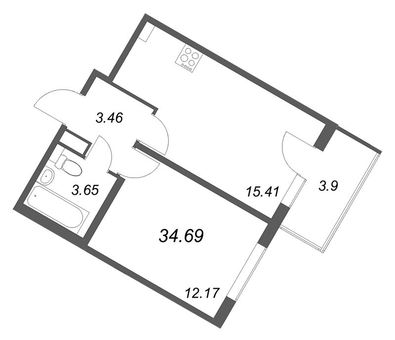 2 ккв (Евро) 34,7 м²