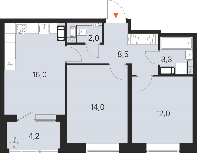 3 ккв (Евро) 55,8 м²