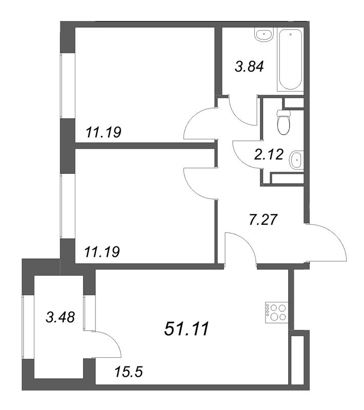 3 ккв (Евро) 51,1 м²