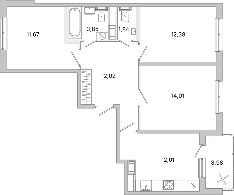 3 ккв 67,8 м²