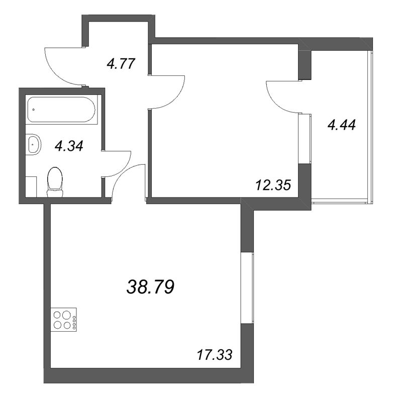 2 ккв (Евро) 38,8 м²