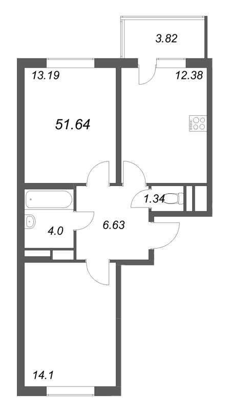 2 ккв 51,6 м²