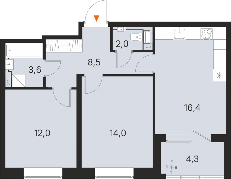 3 ккв (Евро) 56,5 м²