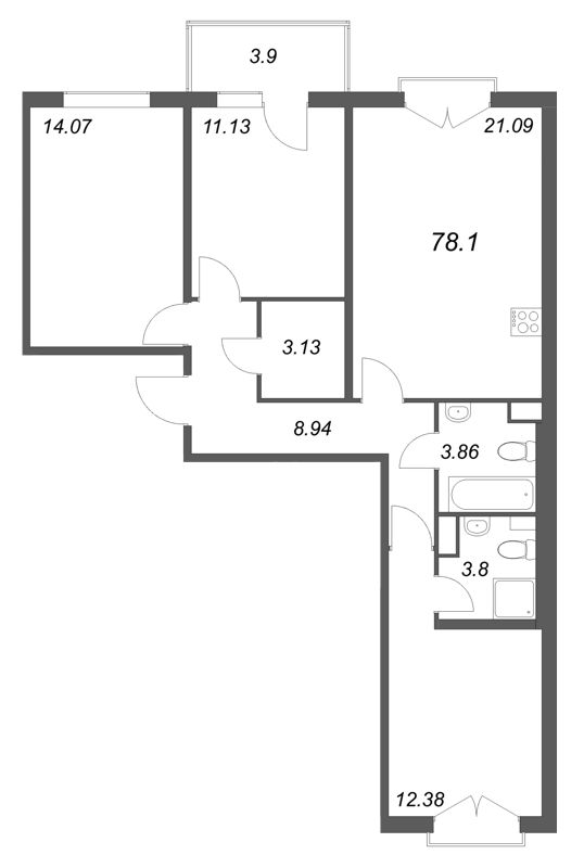 4 ккв (Евро) 78,1 м²