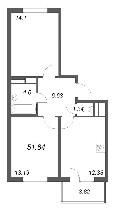 2 ккв 51,6 м²