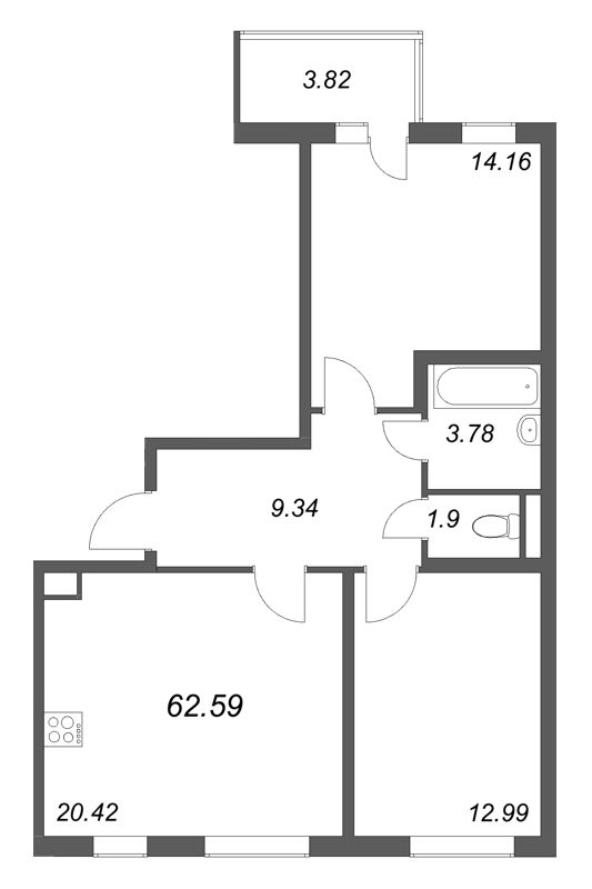3 ккв (Евро) 62,6 м²