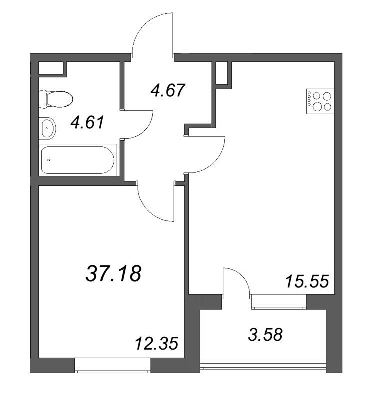 2 ккв (Евро) 37,2 м²