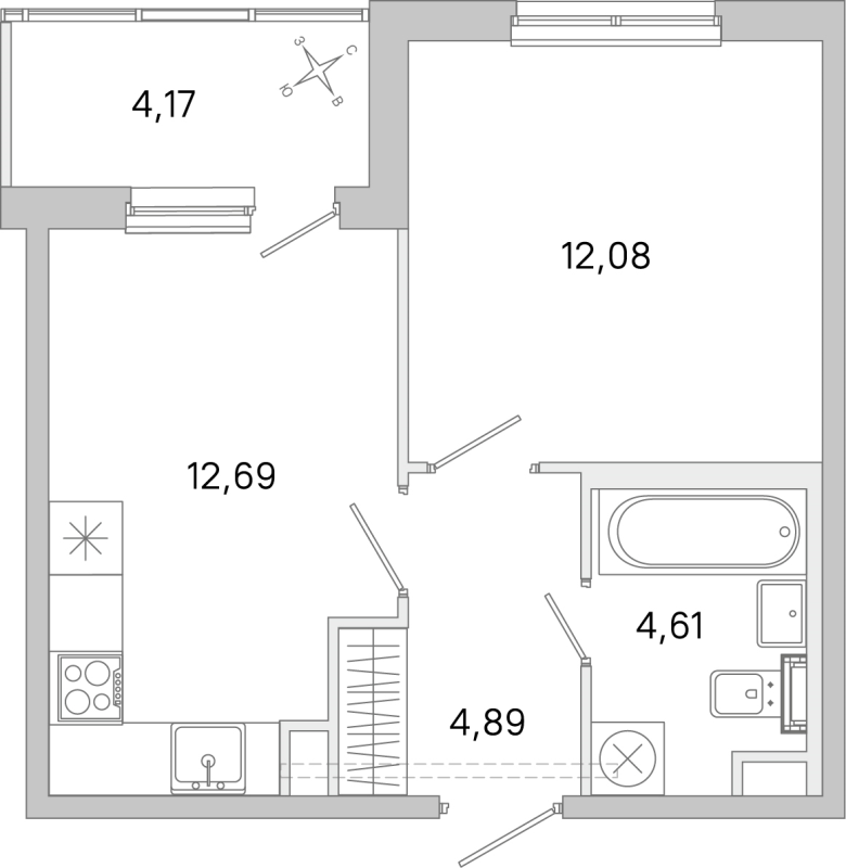 1 ккв 34,3 м²