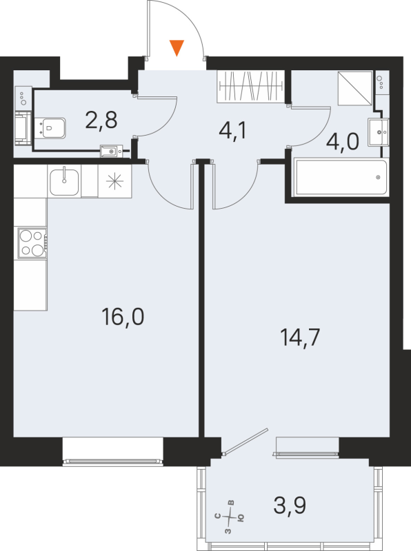 2 ккв (Евро) 41,6 м²