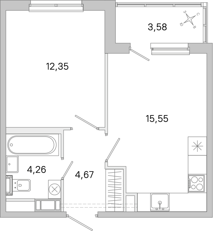 2 ккв (Евро) 36,8 м²