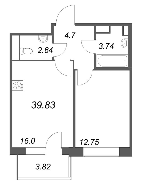 2 ккв (Евро) 39,8 м²
