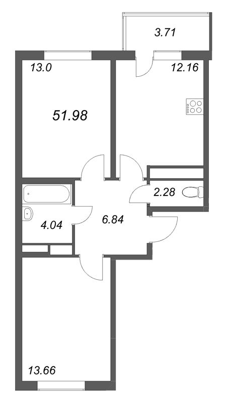 2 ккв 52 м²