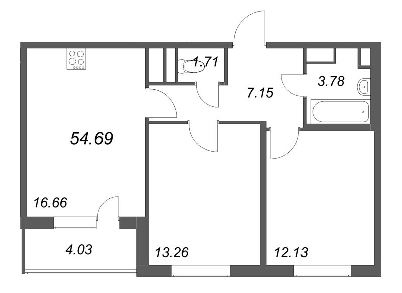 3 ккв (Евро) 54,7 м²
