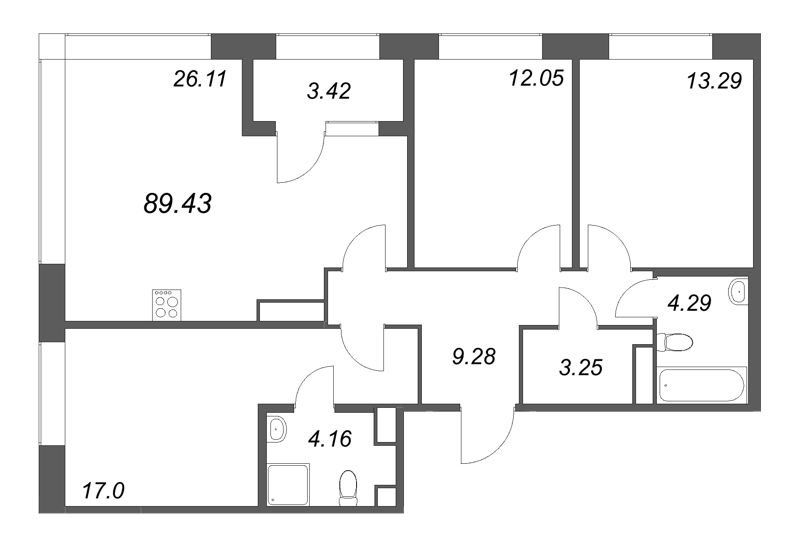 4 ккв (Евро) 89,4 м²