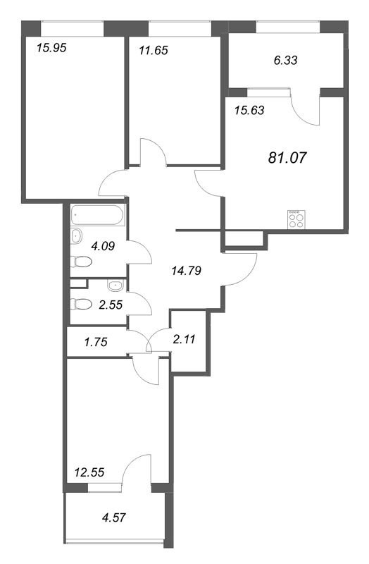 4 ккв (Евро) 81,1 м²