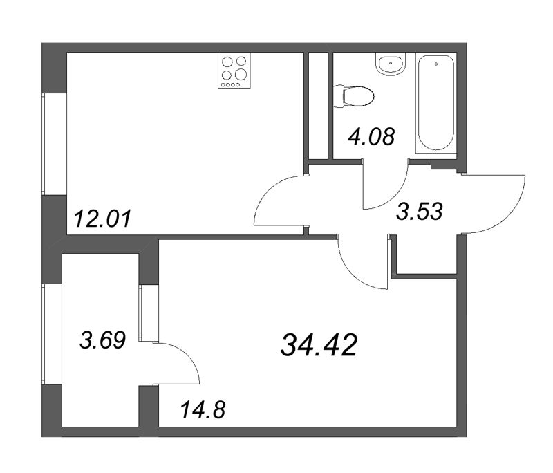 1 ккв 34,4 м²