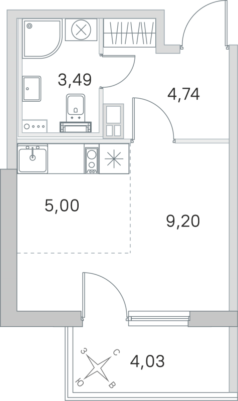 Студия 22,4 м²