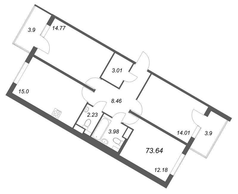 3 ккв 73,6 м²