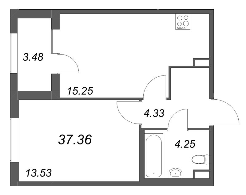 2 ккв (Евро) 37,4 м²