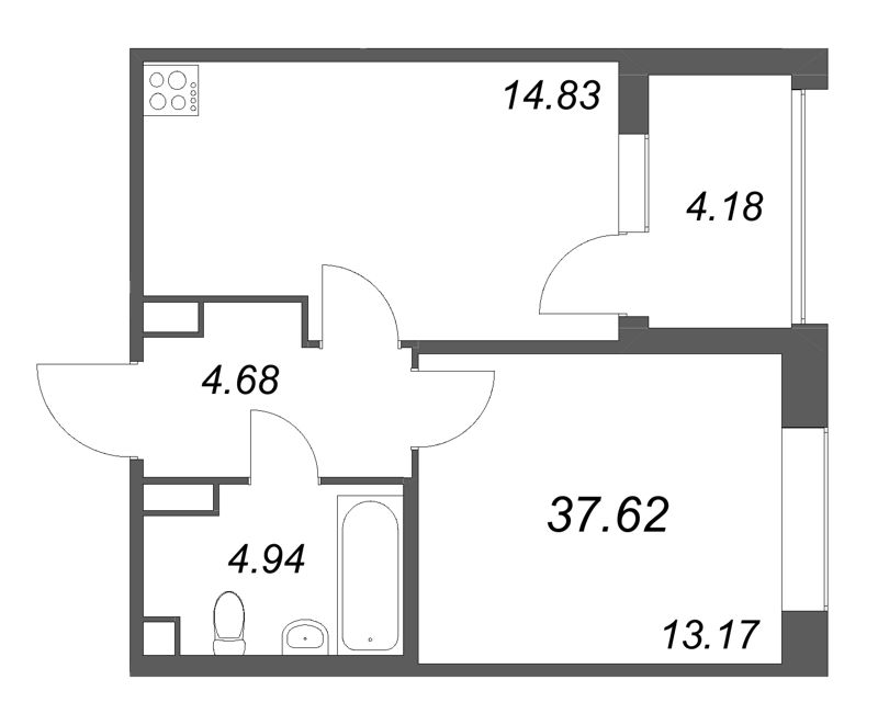 1 ккв 37,6 м²