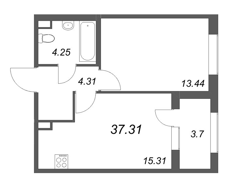 2 ккв (Евро) 37,3 м²